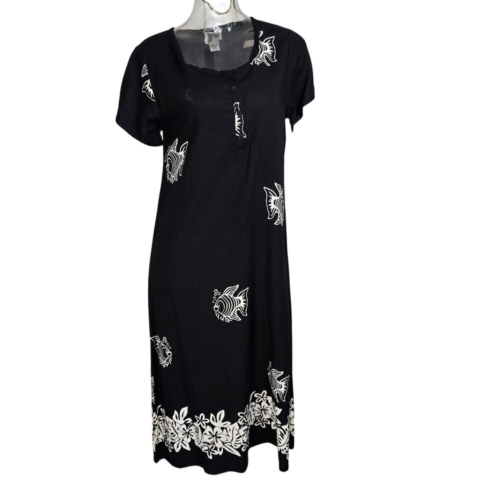 NWT 90s Vintage Tropical Fish Maxi Dress Cruise Vacation NOS Dee Dee's Size S